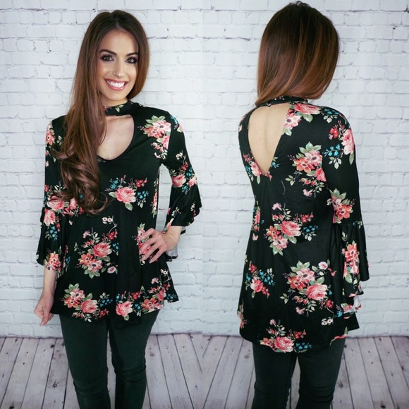 Black floral choker top - Picture 5 of 8